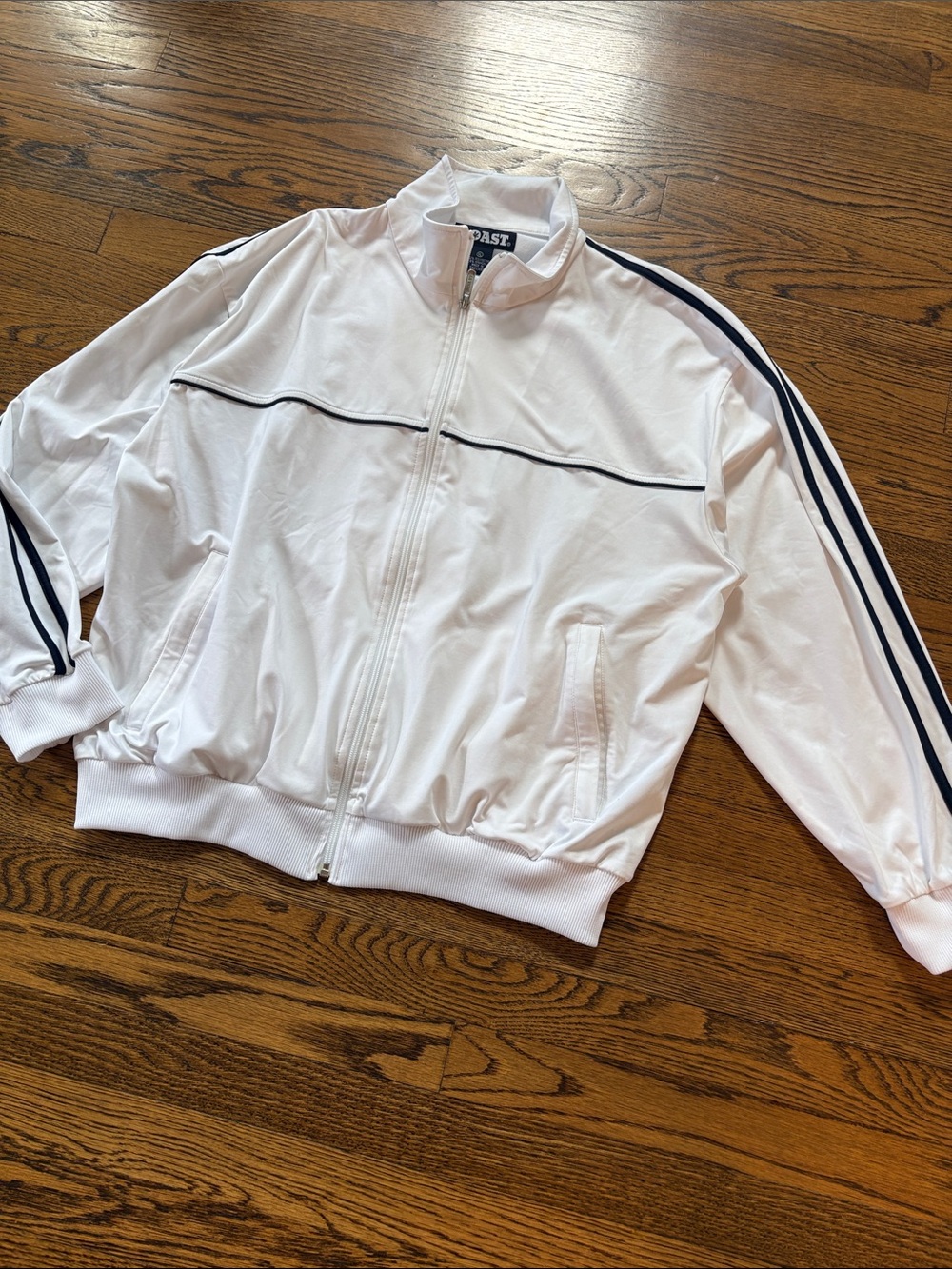 BOAST Golf men’s  White Track Jacket with Navy Stripe, xl